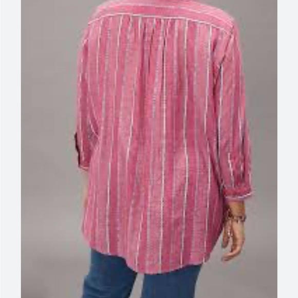 Anthropologie Pilcro The Bo Boyfriend Embroidered Buttondown Raspberry Pink Sz S - Picture 15 of 15